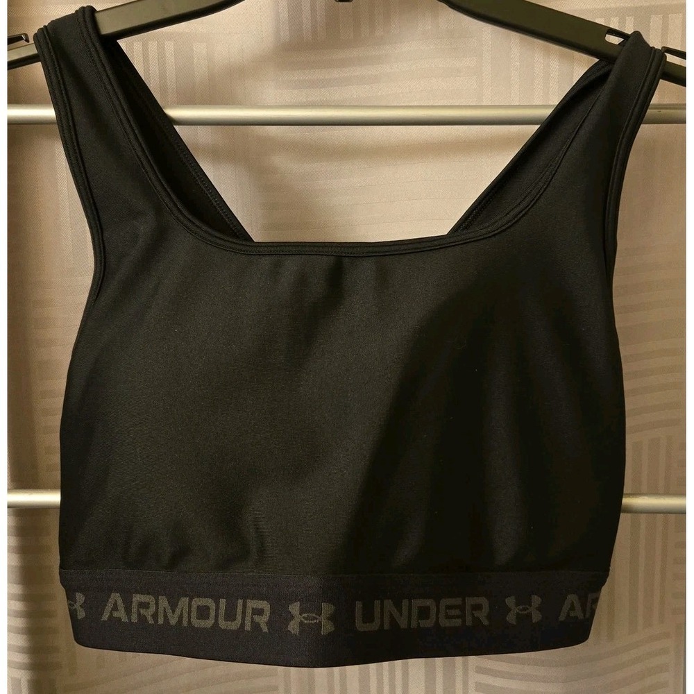 Under Armour Sports Bra Women's Large Black‎ Compression Crossback Mid 1361034